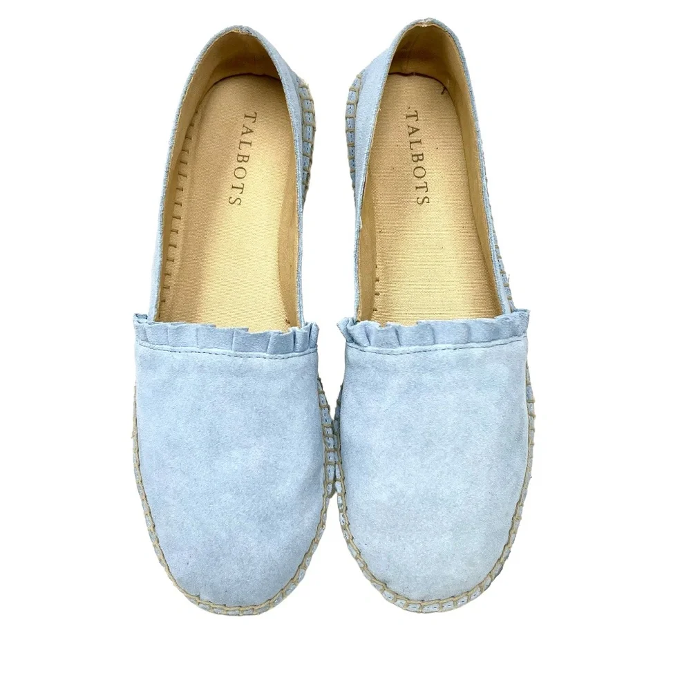 Talbots women's Izzy Light Blue Suede Espadrille Slip On Flats size 8